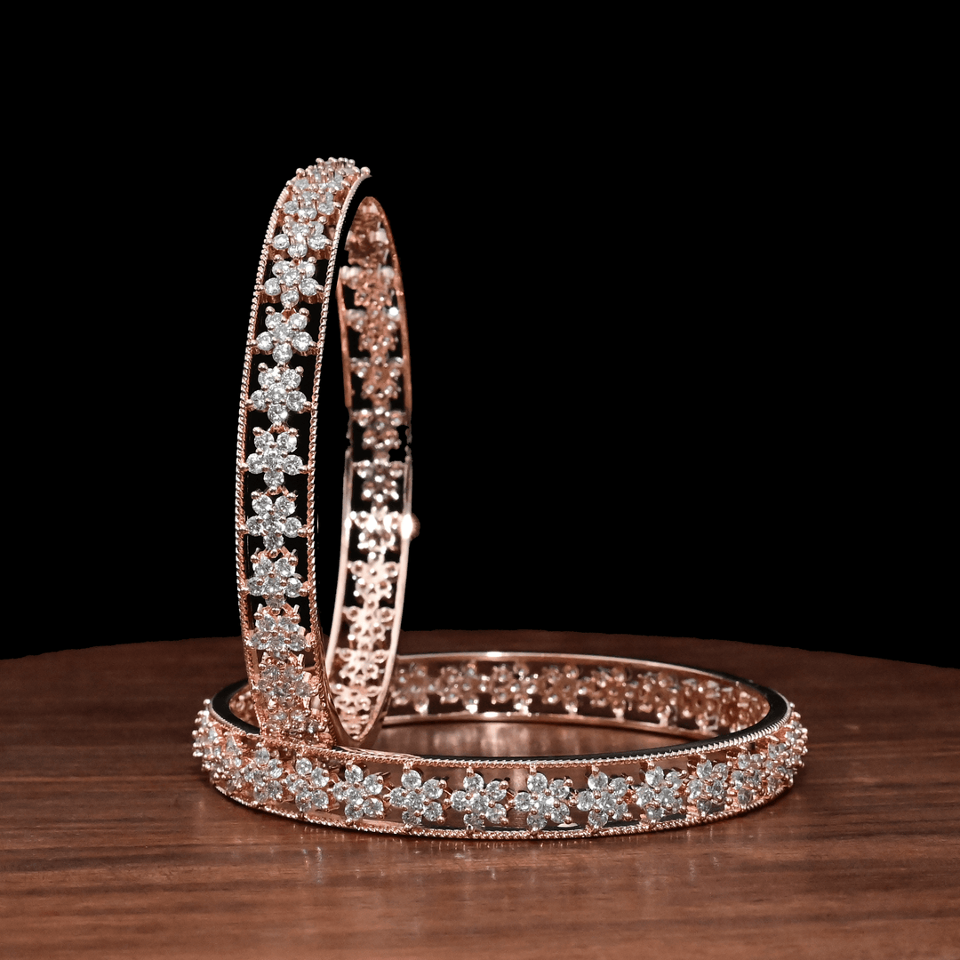 CZ White Diamond Rose Gold Bangles