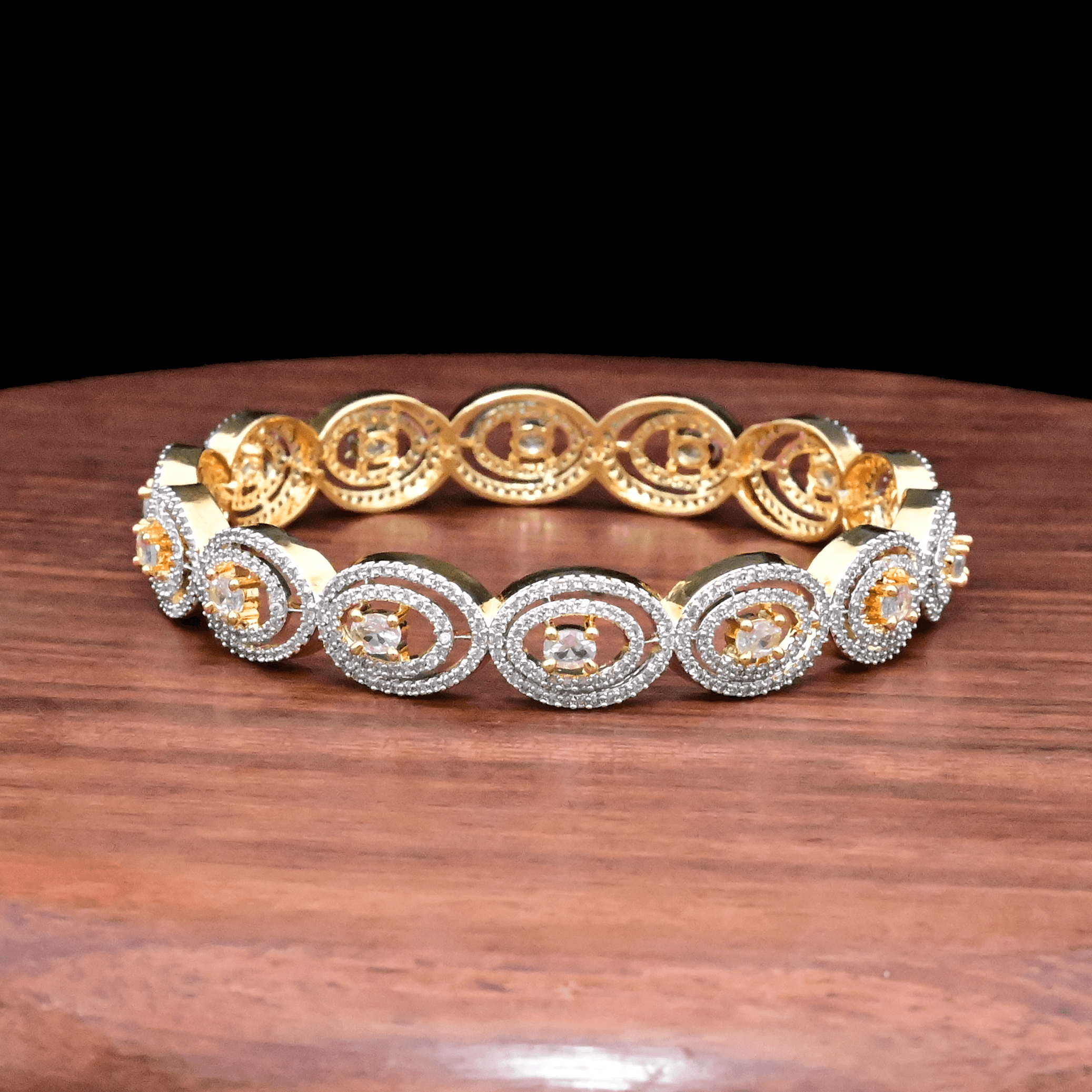 Womens Set of 2 Rose Gold American Diamond Stone Studded Kada/Bangles –  shopnccollection