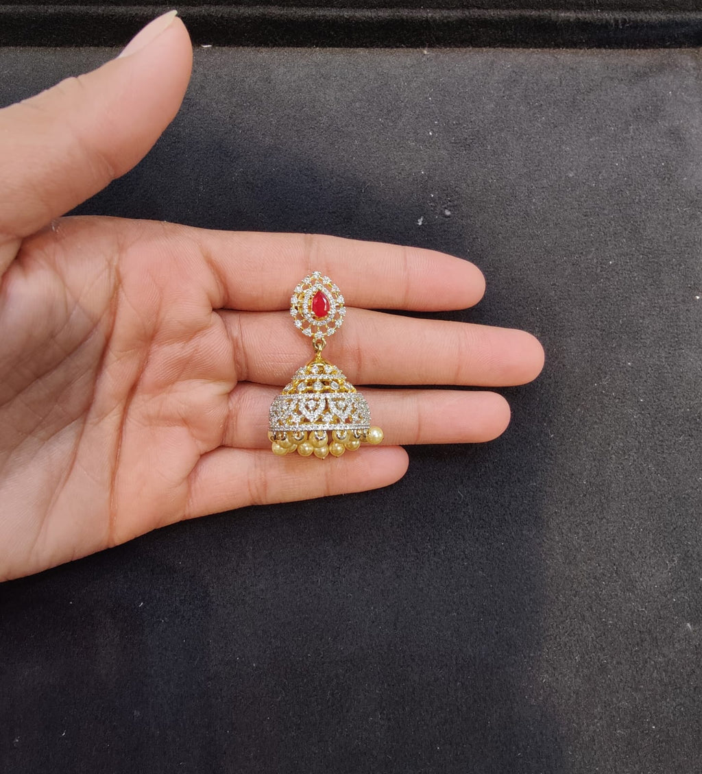 cz silver jhumka