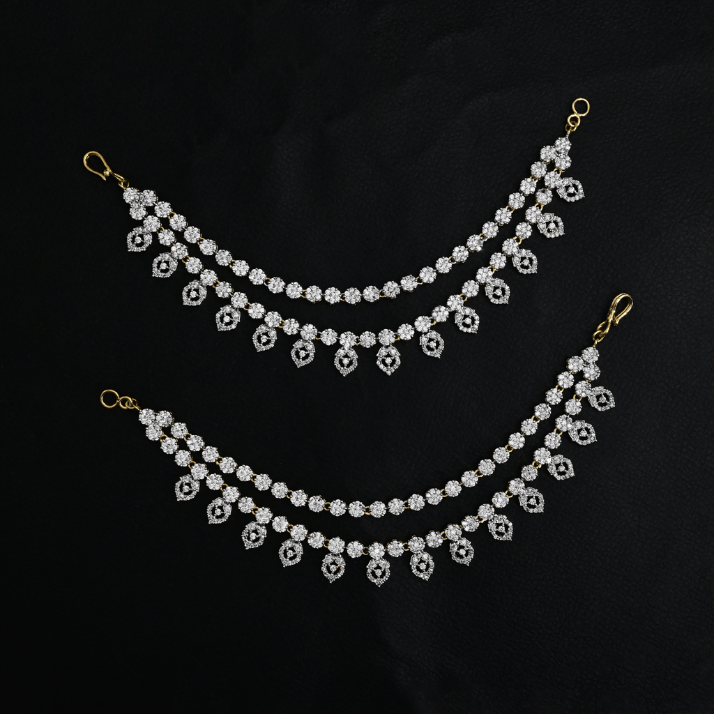 CZ White Diamond Champaswaralu/Ear Chains