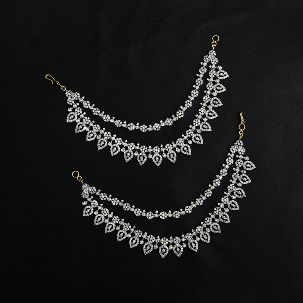 CZ White Diamond Champaswaralu/Ear Chains