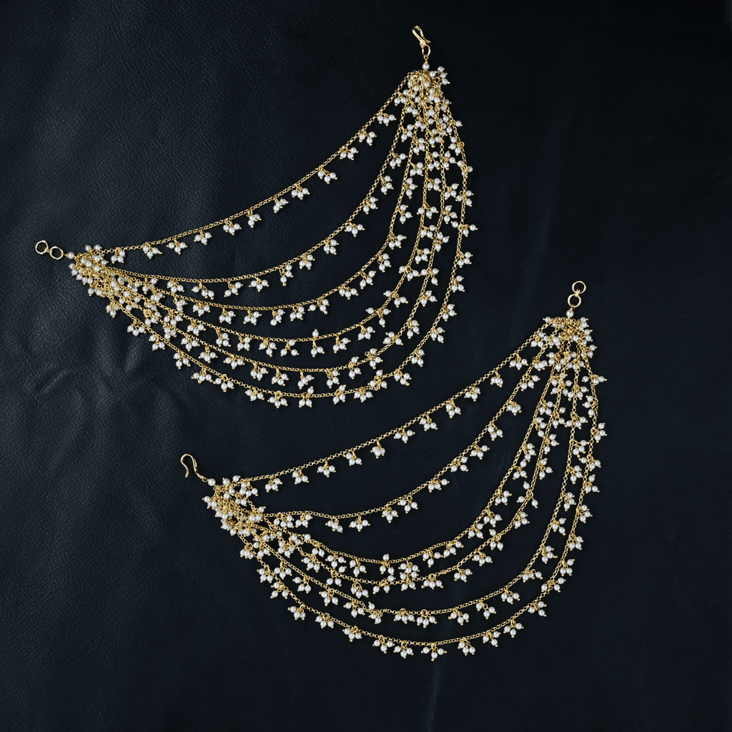 6-Layered Swarovski Pearls Champaswaralu/Ear Chains