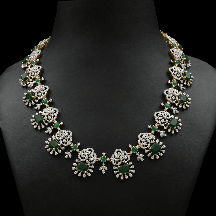 CZ Emerald Real Diamond Design Exclusive Short Necklace Set