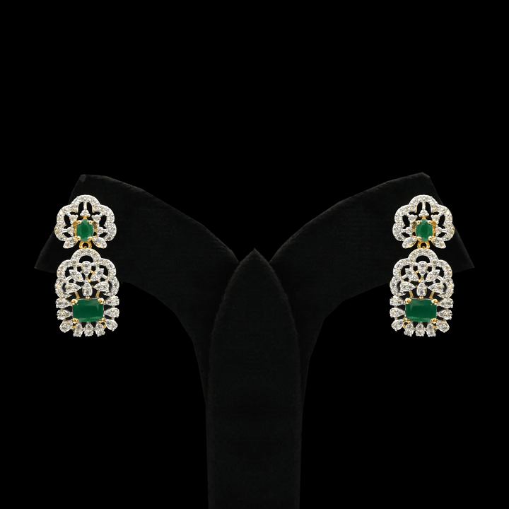 CZ Emerald Real Diamond Design Exclusive Short Necklace Set