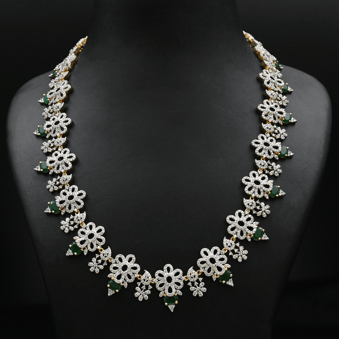 CZ Emerald Real Diamond Design Exclusive Necklace Set