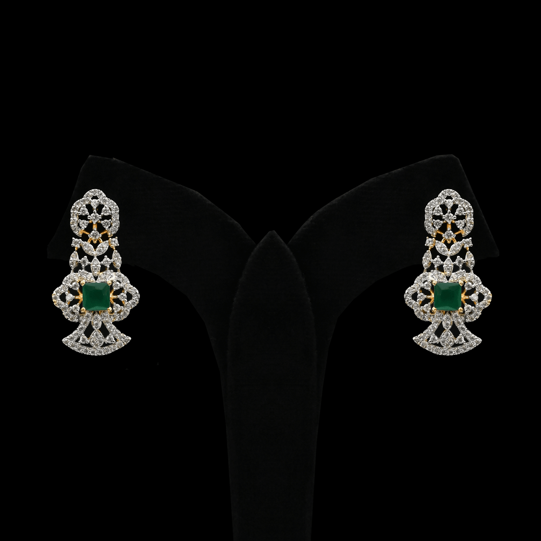 CZ Emerald Real Diamond Design Exclusive Long Necklace Set
