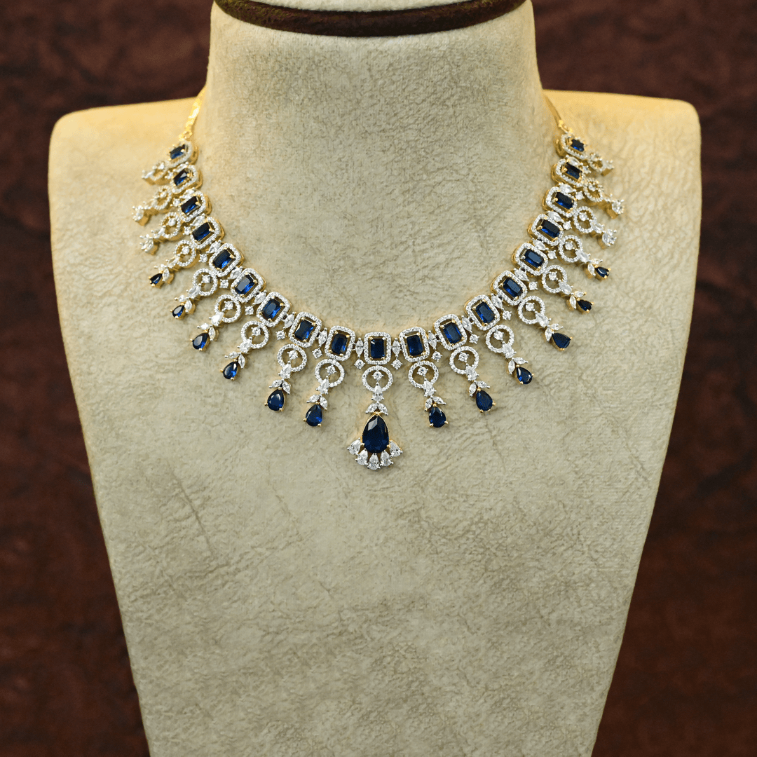 CZ Blue Sapphire Short Necklace Set