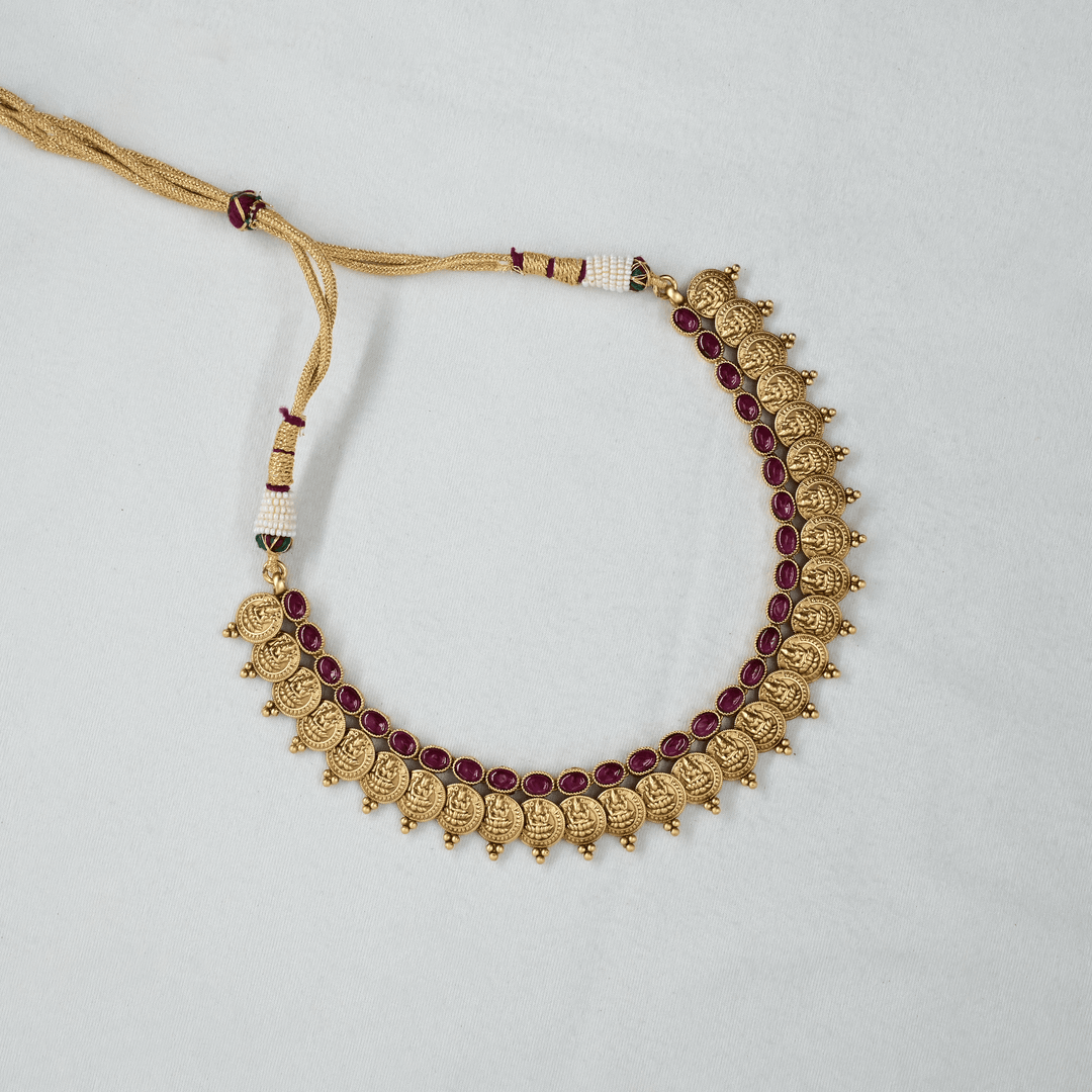 Temple Lakshmi Kaasu Short Necklace Set