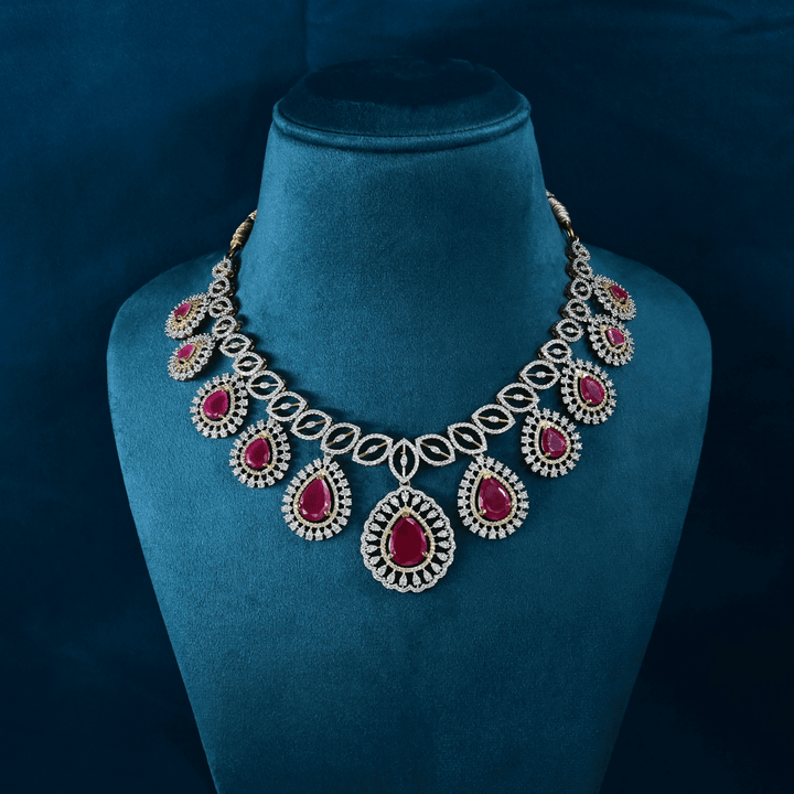 CZ Ruby Short Necklace Set