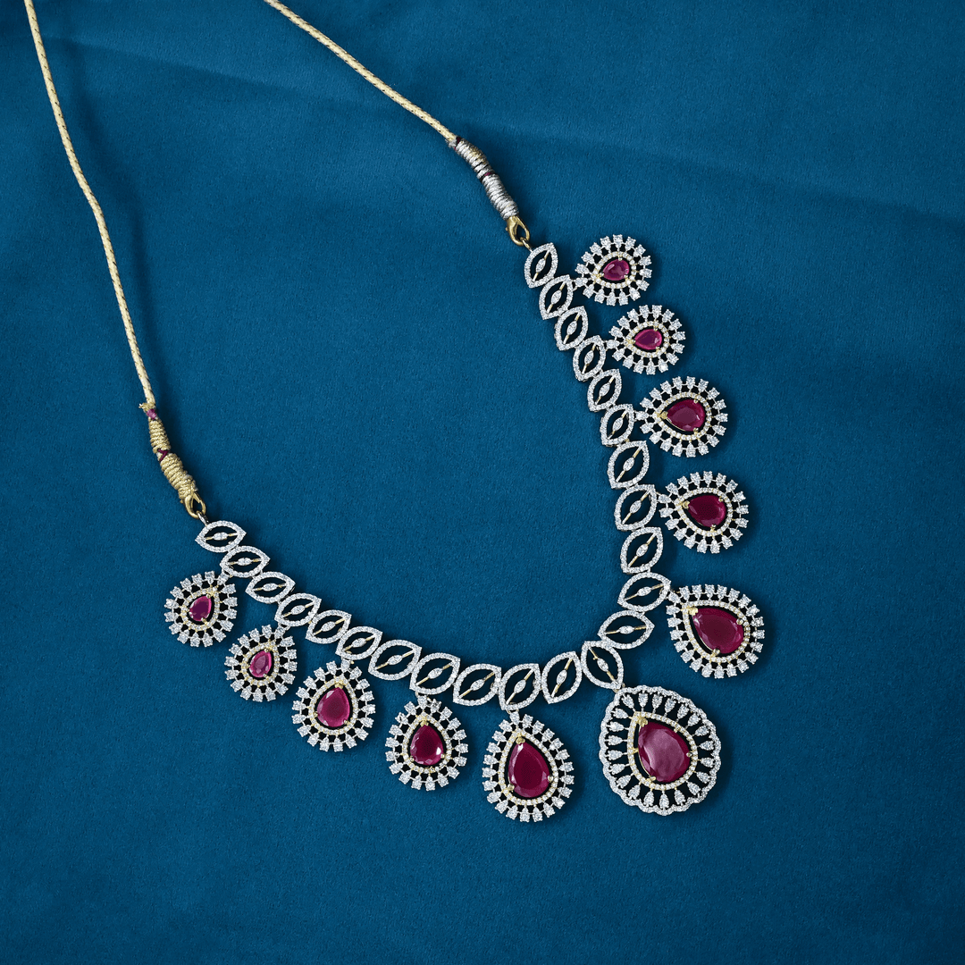 CZ Ruby Short Necklace Set