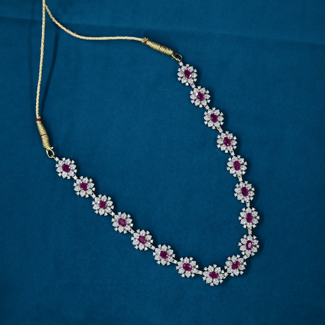 CZ Ruby Short Necklace Set