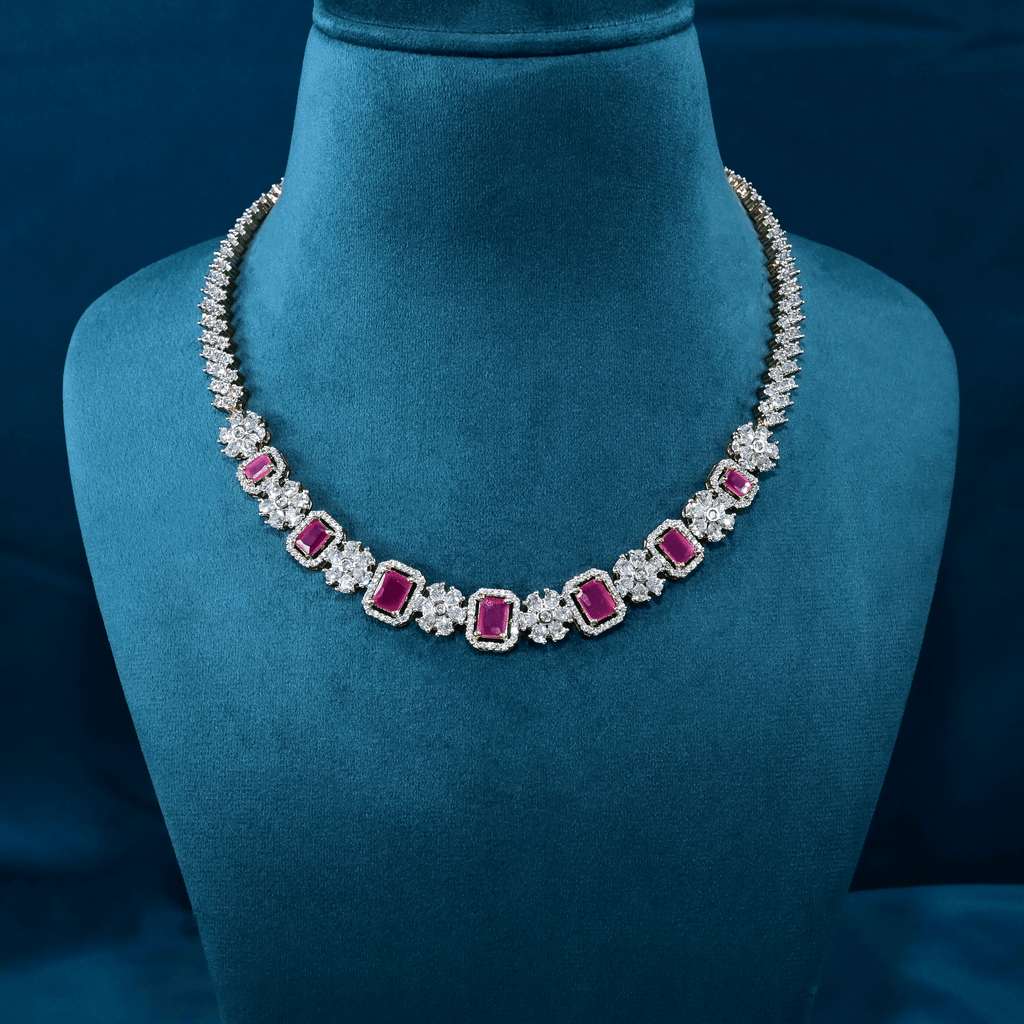 CZ Ruby Short Necklace Set