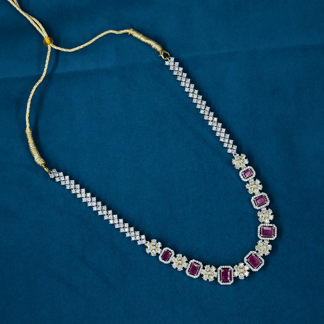 CZ Ruby Short Necklace Set