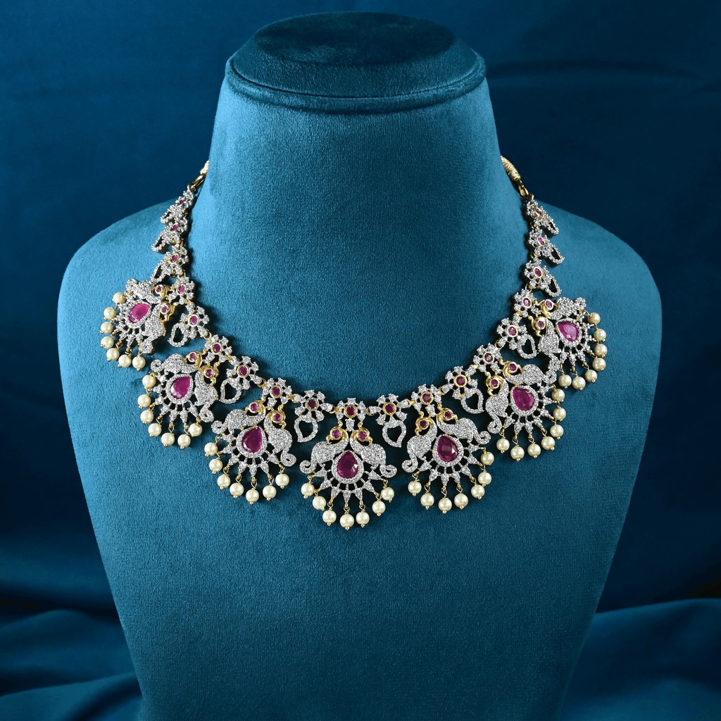 CZ Ruby Nakshi Short Necklace Set
