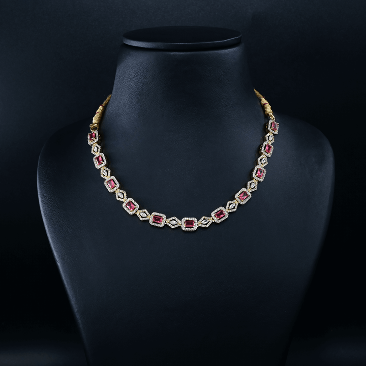 CZ Ruby Short Necklace Set