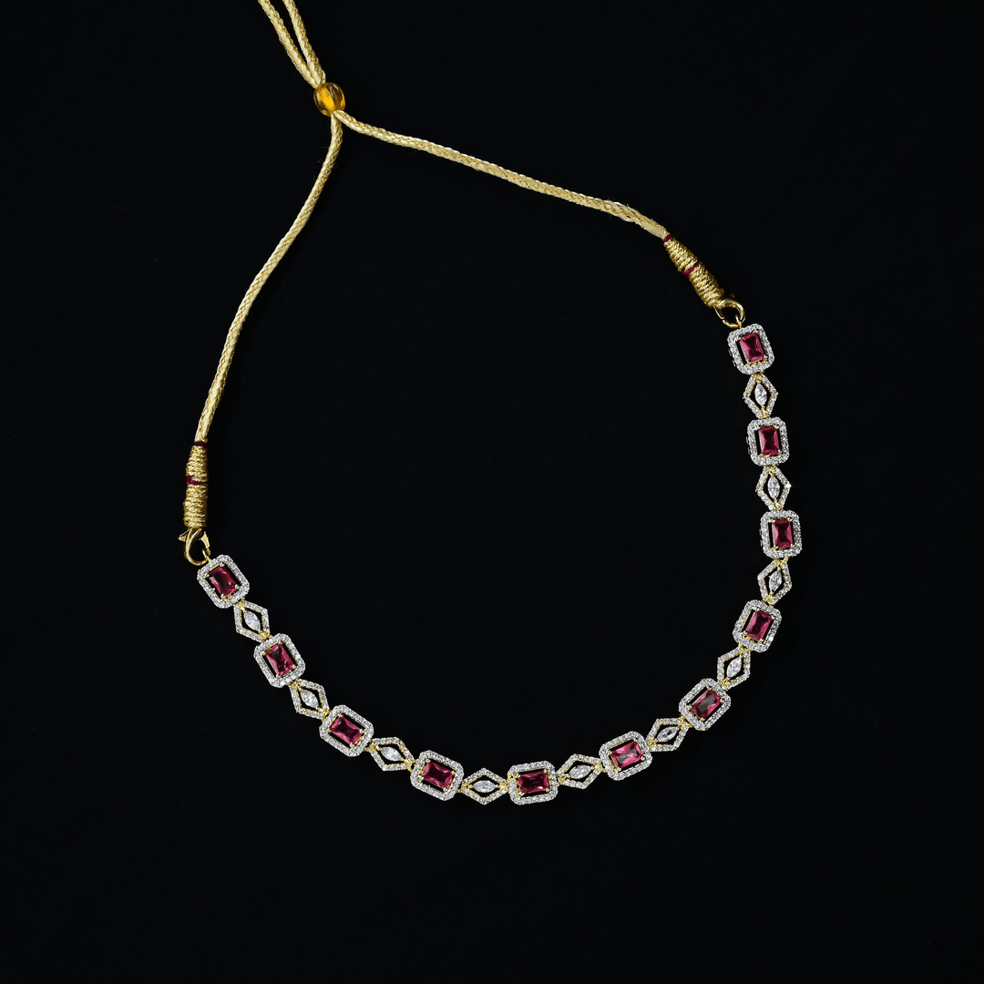 CZ Ruby Short Necklace Set