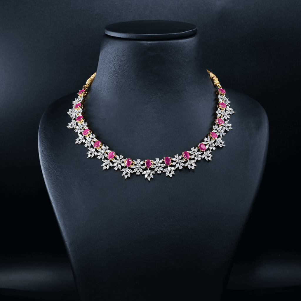 CZ Ruby Short Necklace Set