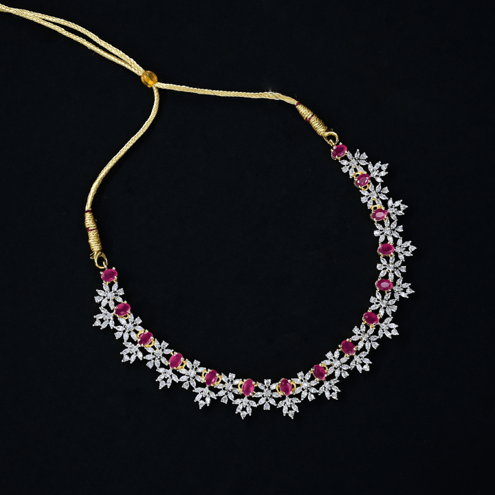 CZ Ruby Short Necklace Set