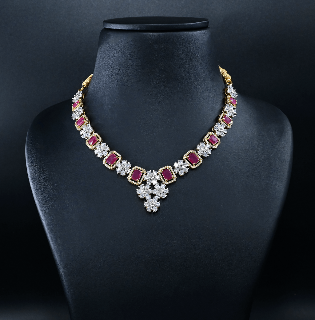 CZ Ruby Short Necklace Set