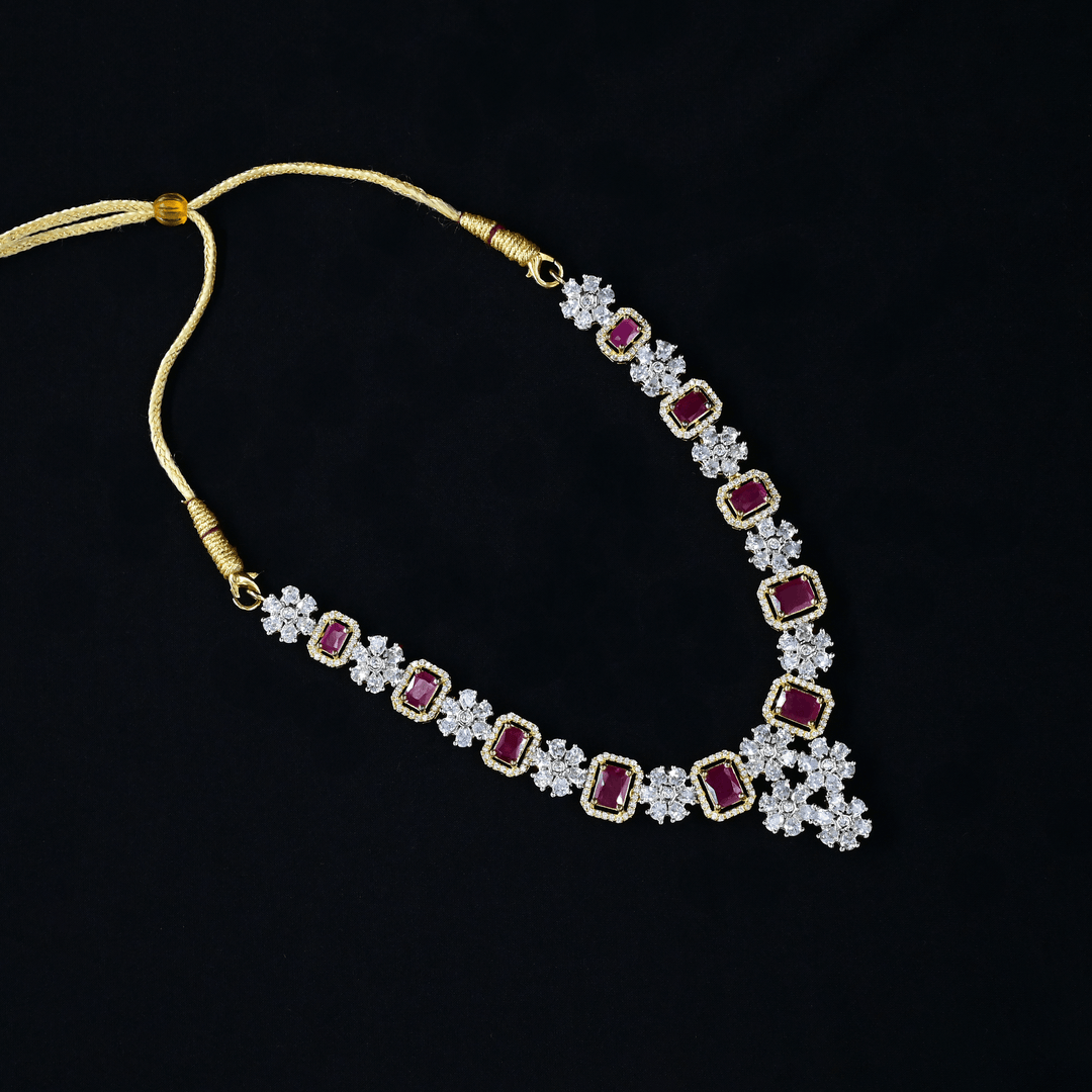 CZ Ruby Short Necklace Set