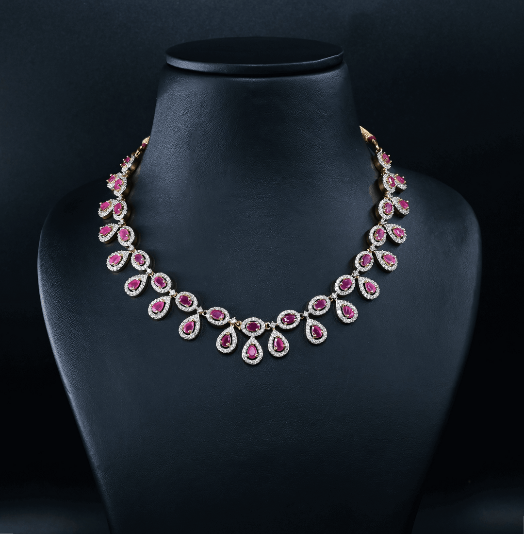 CZ Ruby Short Necklace Set