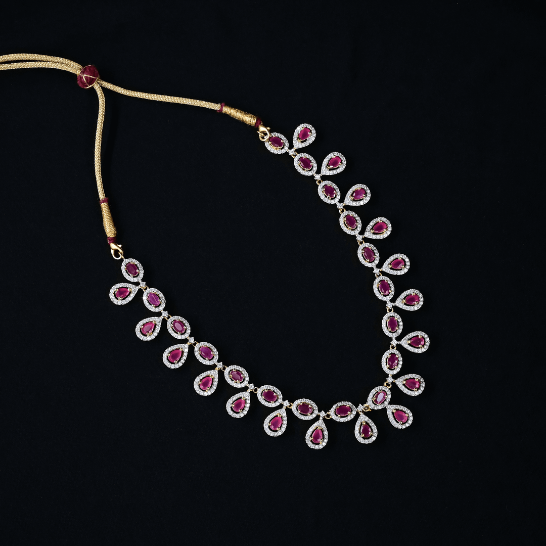 CZ Ruby Short Necklace Set