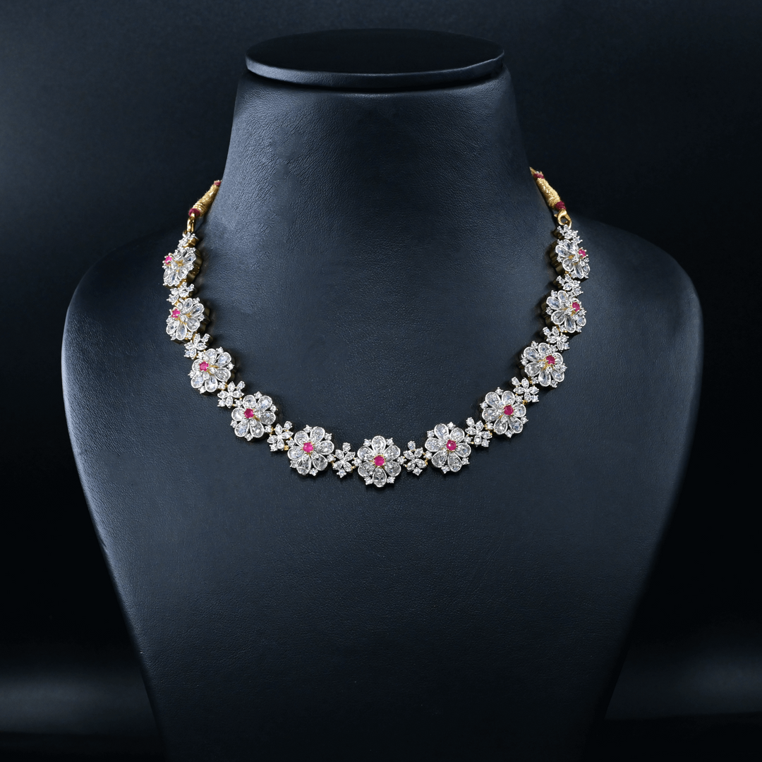 CZ Ruby Short Necklace Set