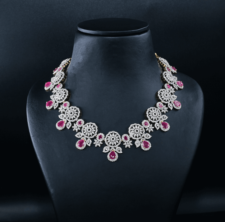 CZ Ruby Heavy Necklace Set