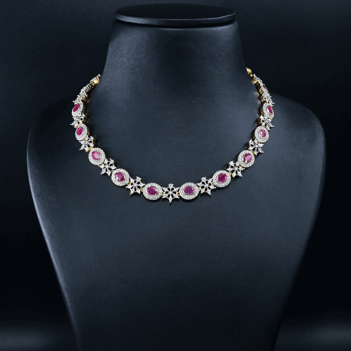 CZ Ruby Short Necklace Set