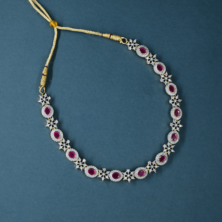 CZ Ruby Short Necklace Set