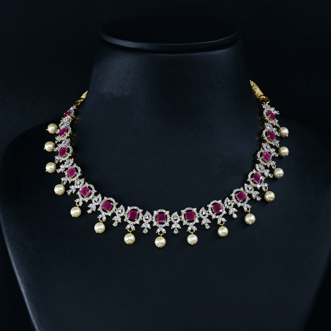 CZ Ruby Short Necklace Set