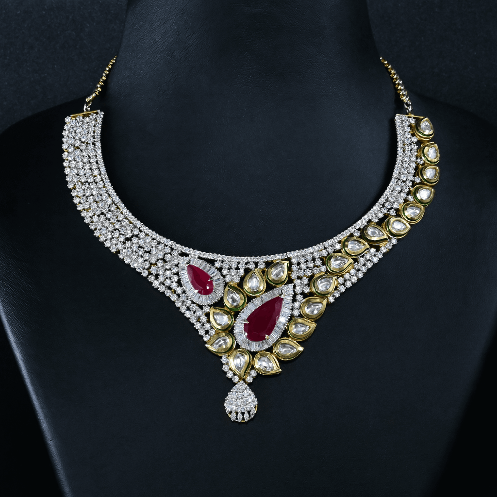 CZ Ruby Short Necklace Set