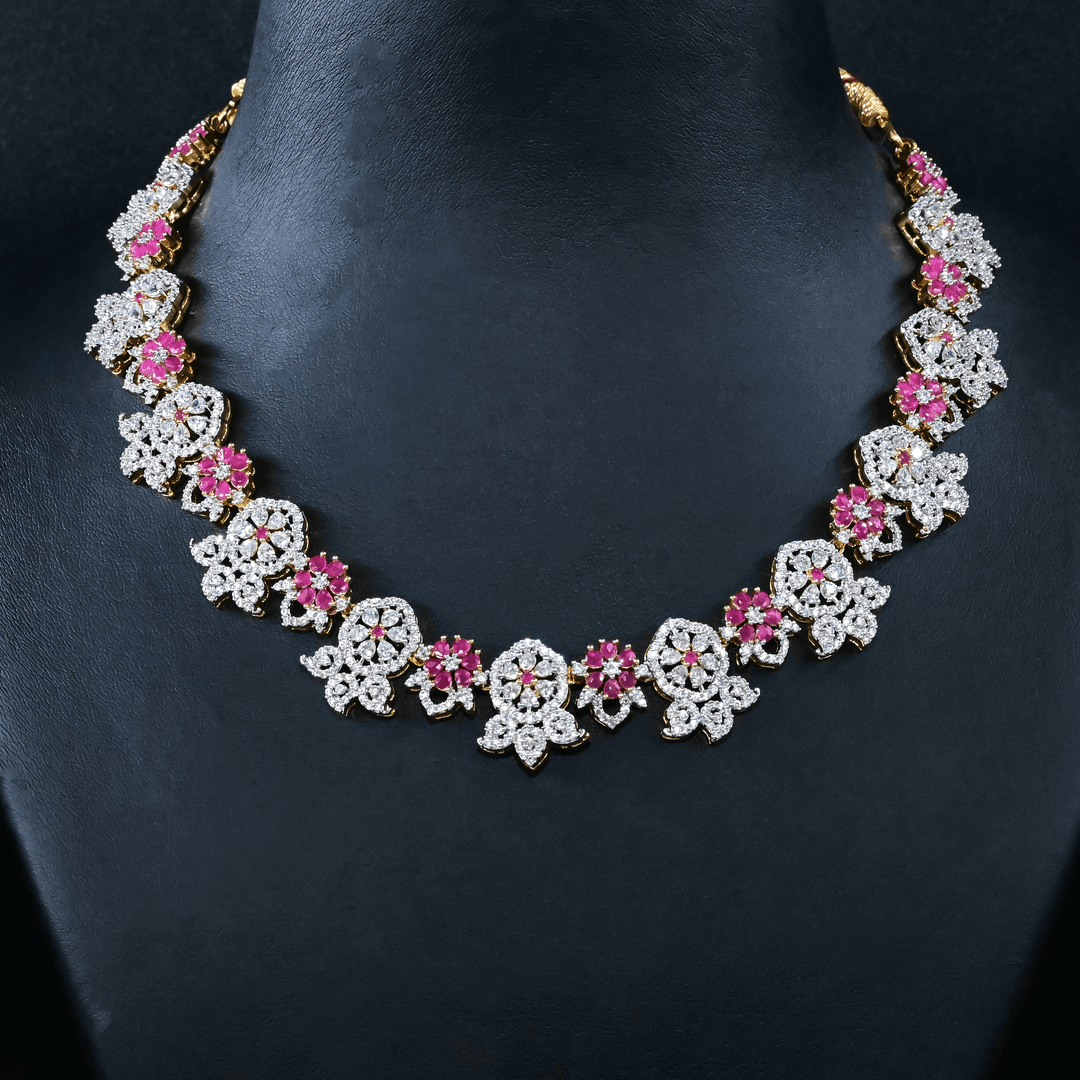 CZ Ruby Short Necklace Set