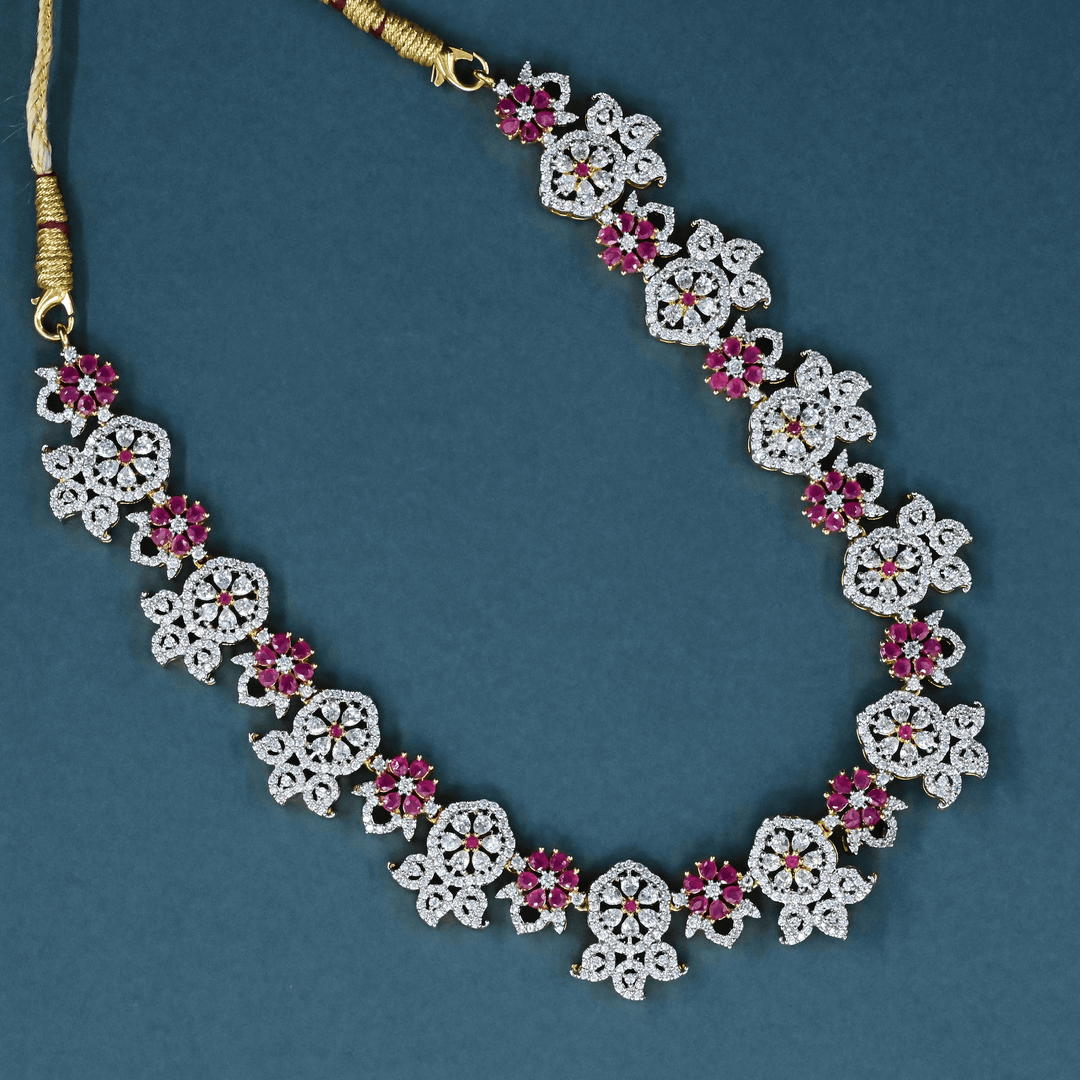 CZ Ruby Short Necklace Set