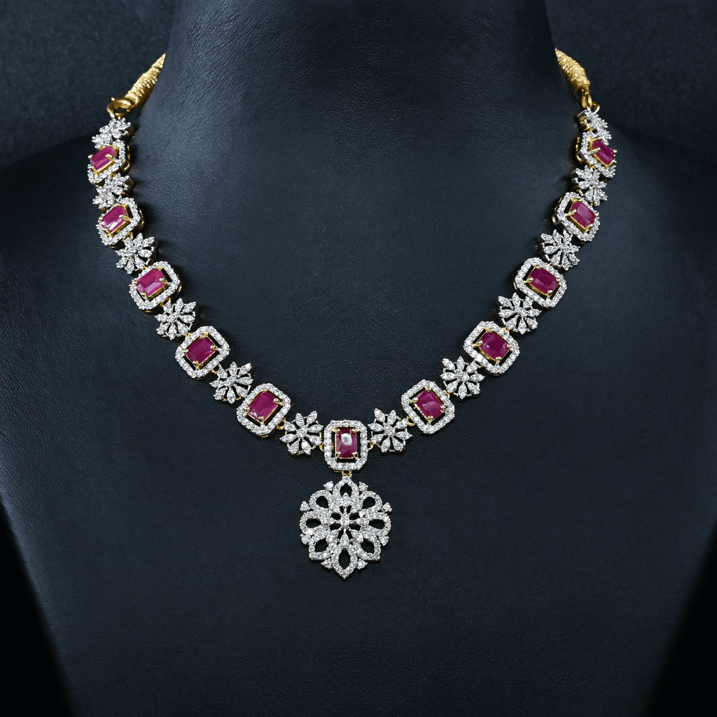 CZ Ruby Short Necklace Set