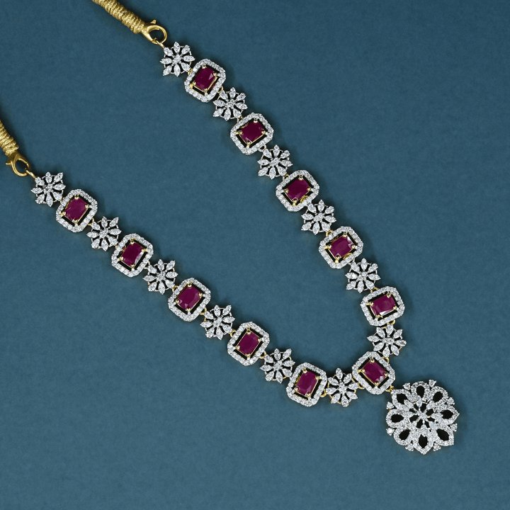 CZ Ruby Short Necklace Set