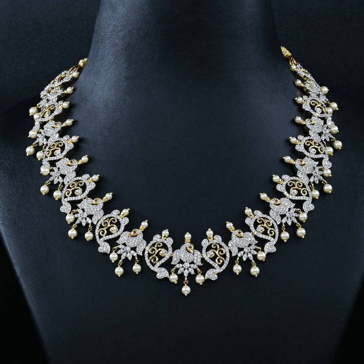 CZ Ruby Nakshi Heavy Necklace Set