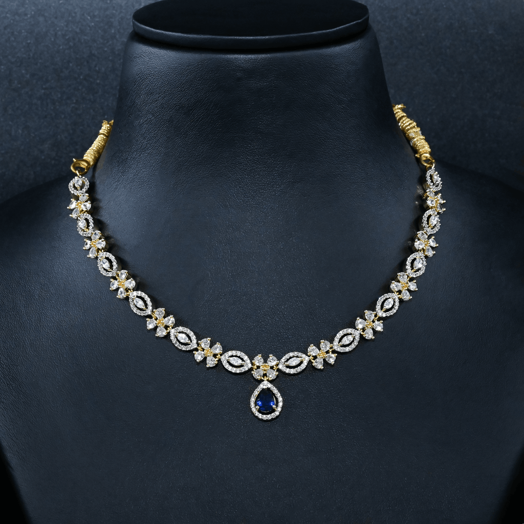 CZ Blue Sapphire Short Necklace Set