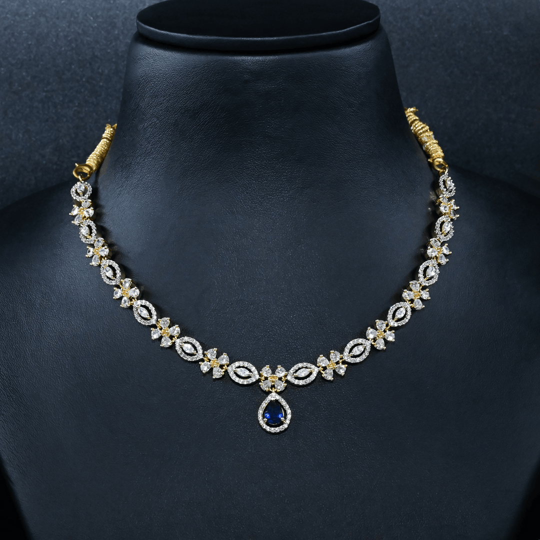 CZ Blue Sapphire Short Necklace Set