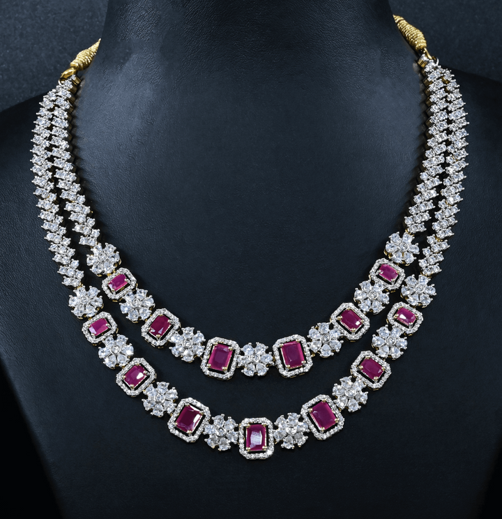 CZ Ruby Heavy Necklace Set