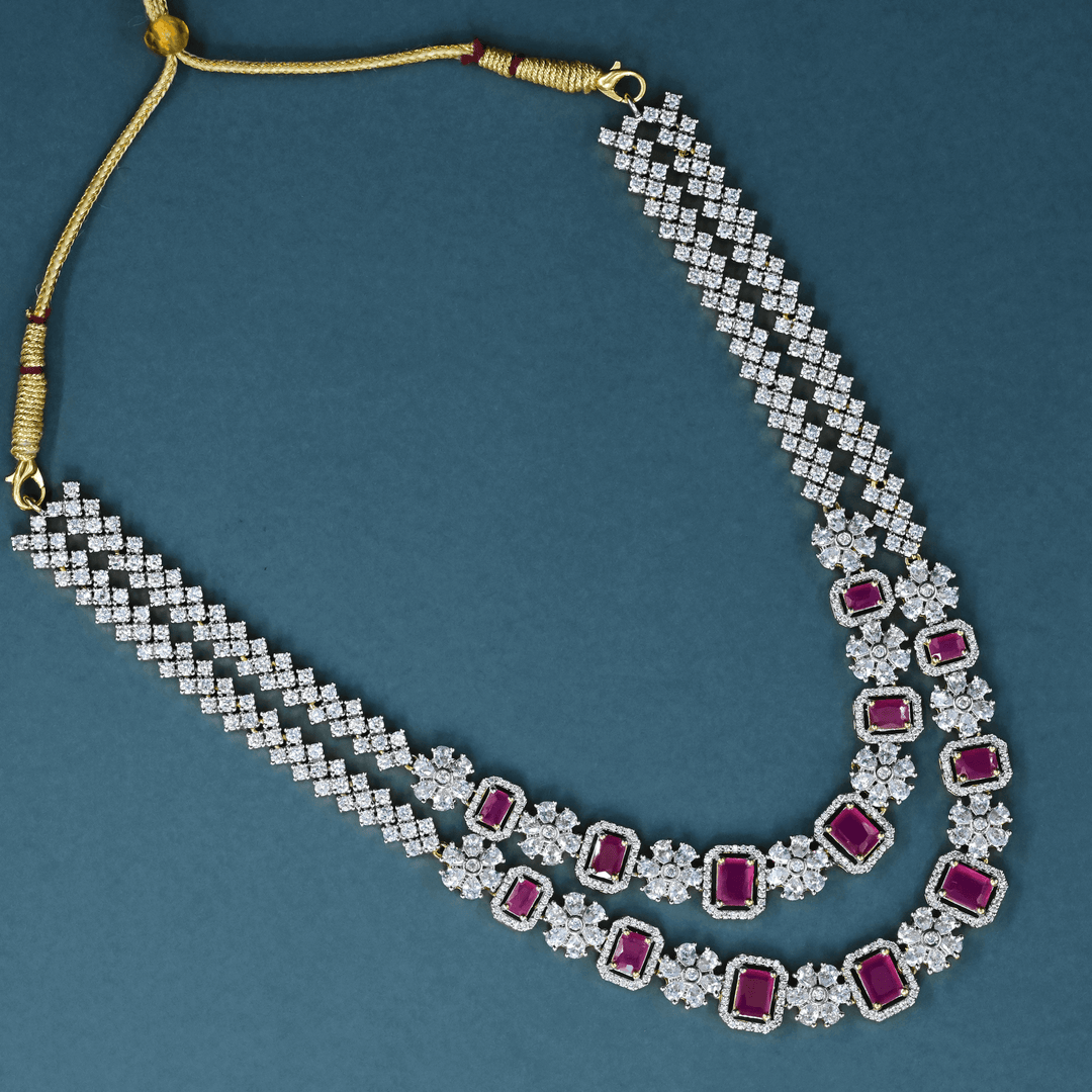 CZ Ruby Heavy Necklace Set