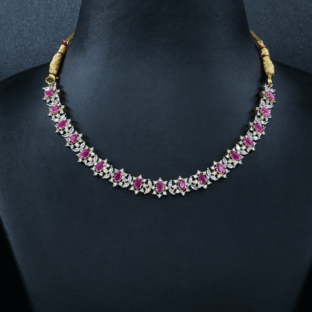 CZ Ruby Short Necklace Set