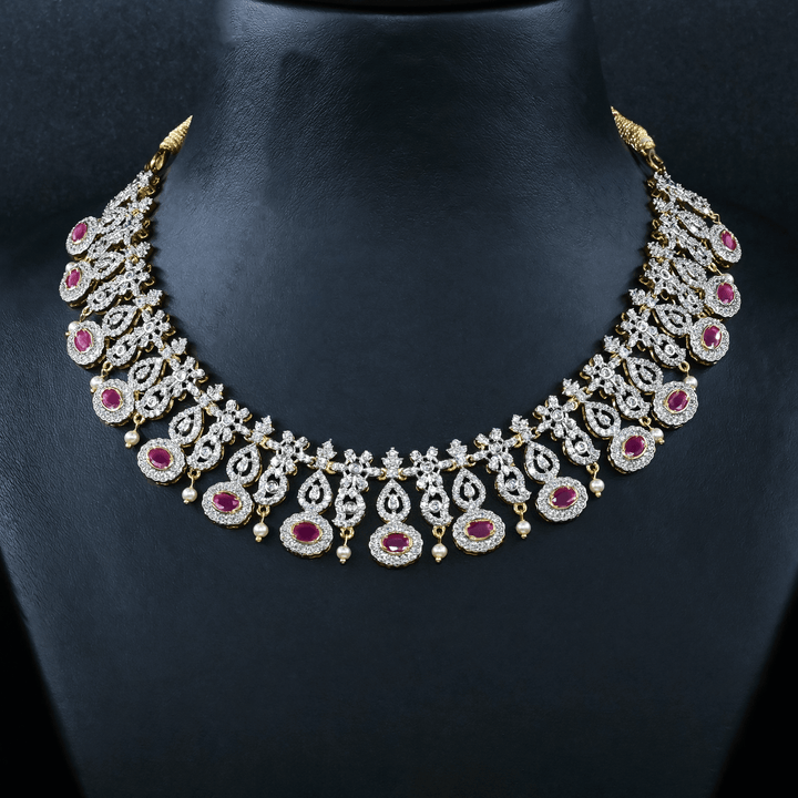 CZ Ruby Heavy Necklace Set