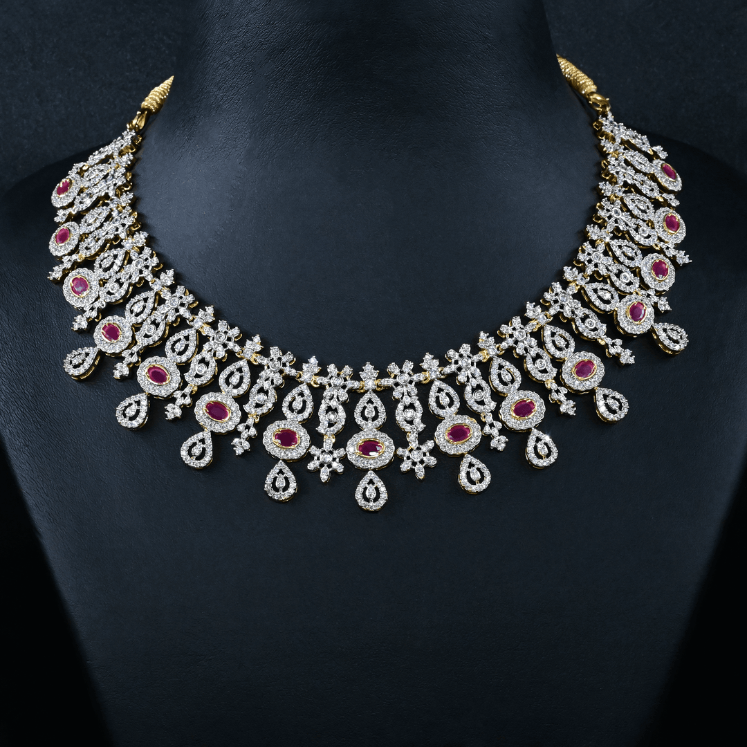 CZ Ruby Heavy Necklace Set