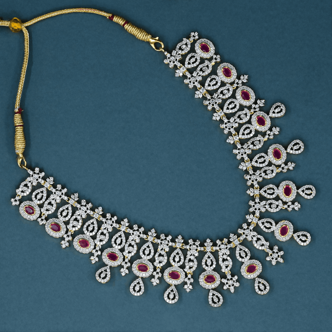 CZ Ruby Heavy Necklace Set