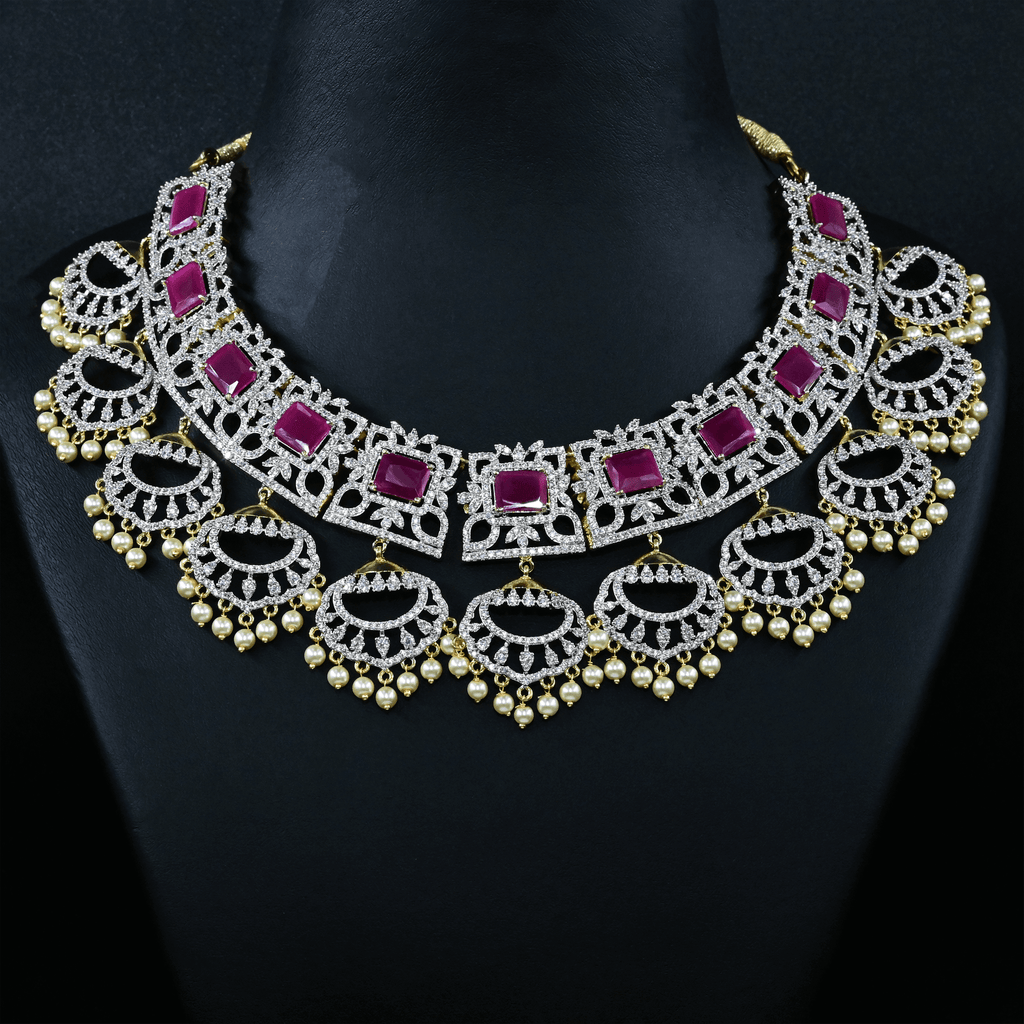 CZ Ruby Heavy Necklace Set