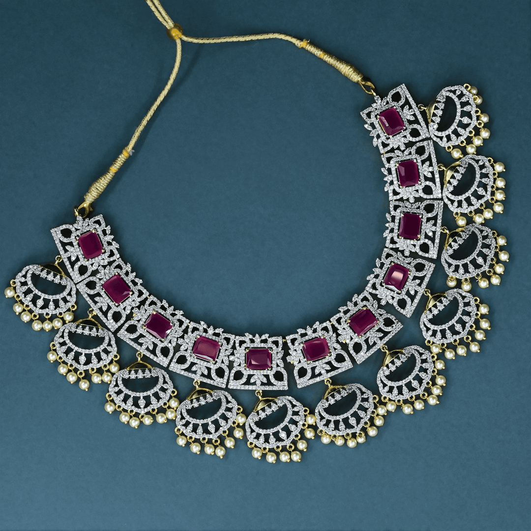 CZ Ruby Heavy Necklace Set