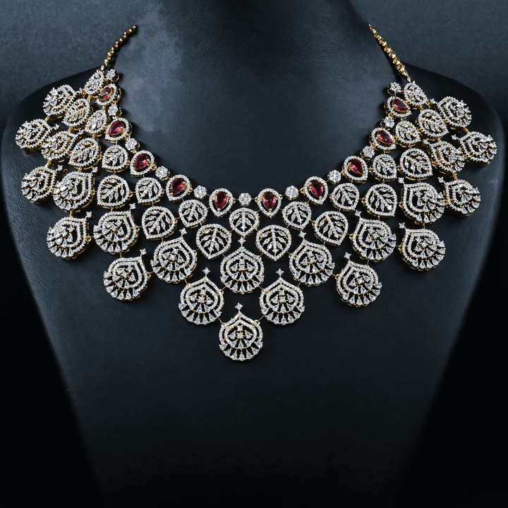 CZ Ruby Heavy Necklace Set