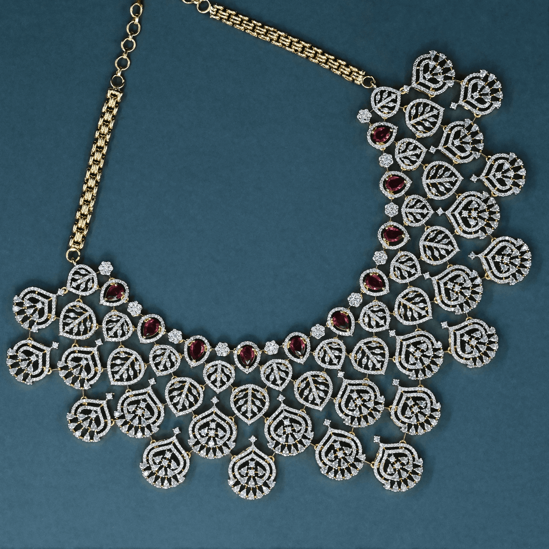 CZ Ruby Heavy Necklace Set