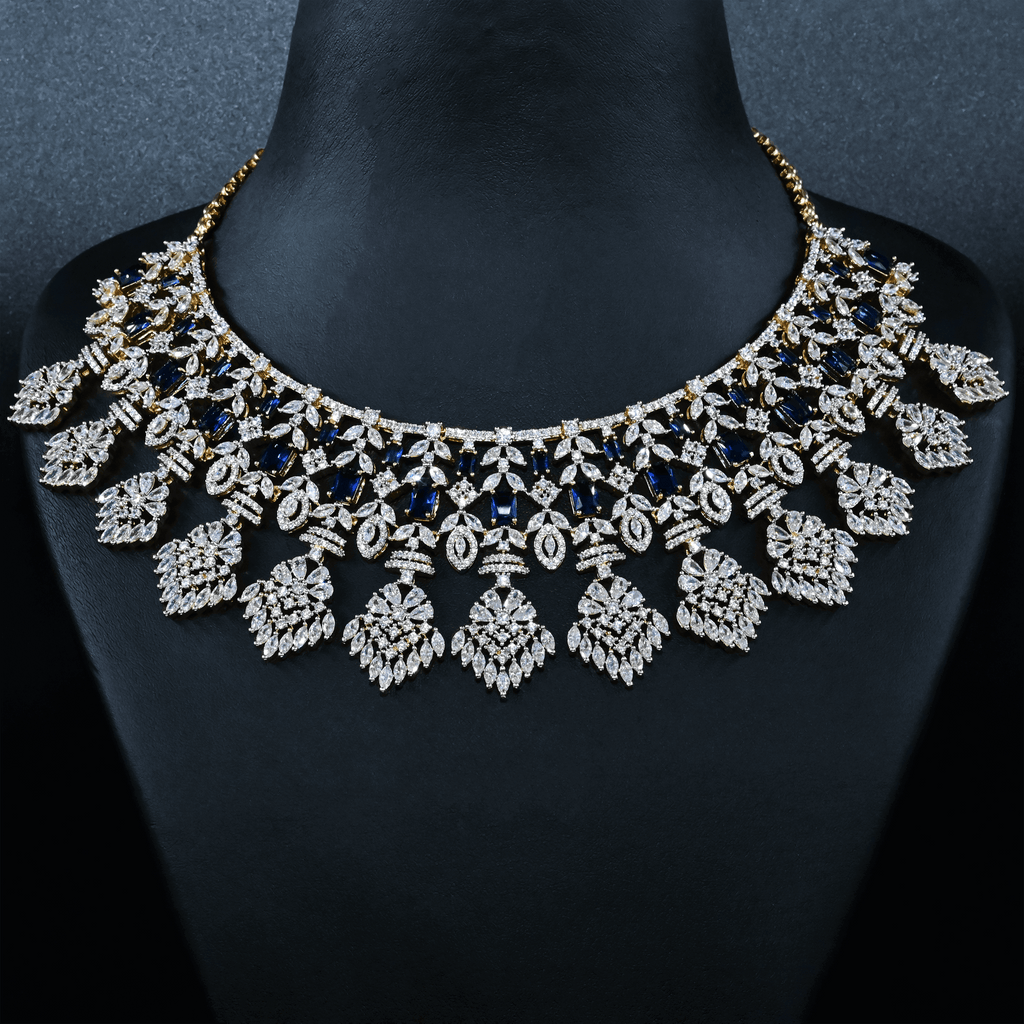 CZ Blue Sapphire Heavy Necklace Set